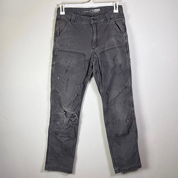 Carhartt Double Knee Relaxed Fit Pants Men 32x34 Gray Thrashed Grunge - Picture 1 of 8